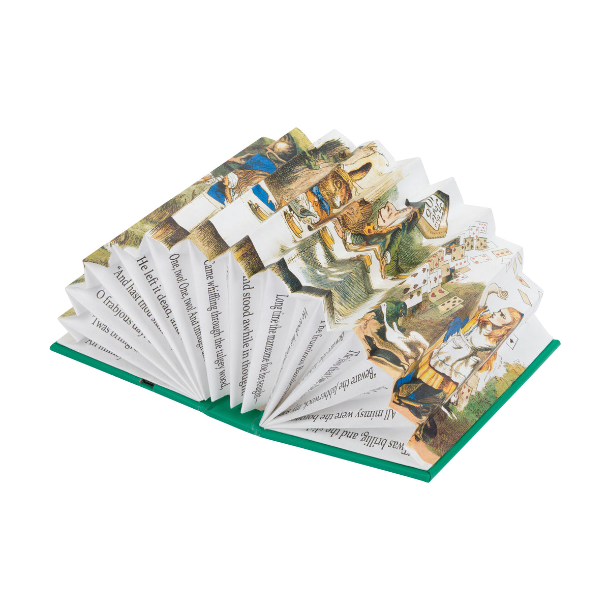 An open pop-up book light with illustrated pages fanned out, showing a whimsical scene with characters and text on the inner pages, photographed on a clean white background.