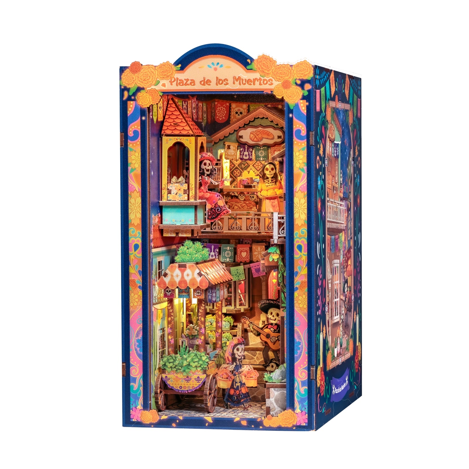 Colorful toy house packaging with detailed illustrations on a white background