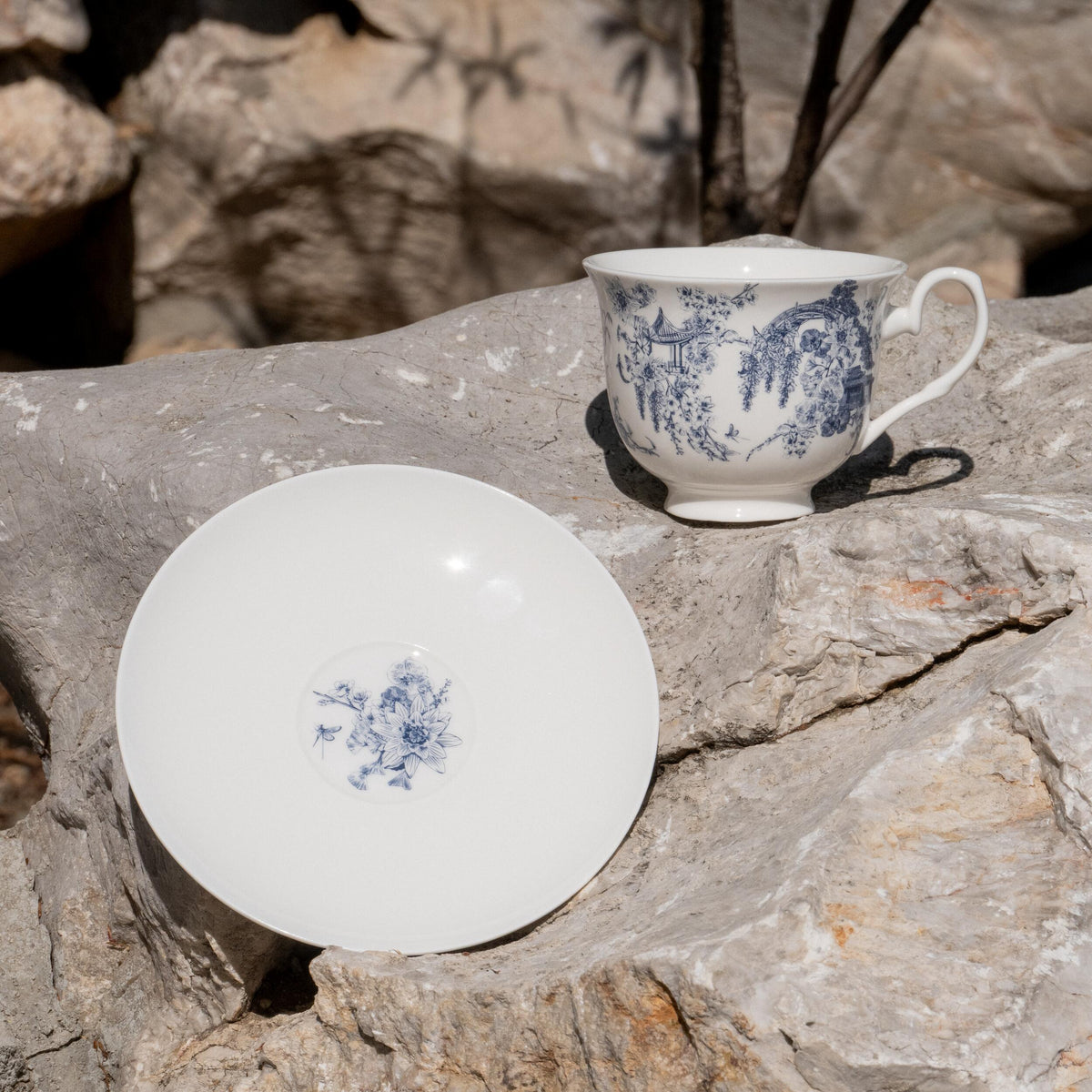 ASIAN GARDENS TOILE TEACUP AND SAUCER