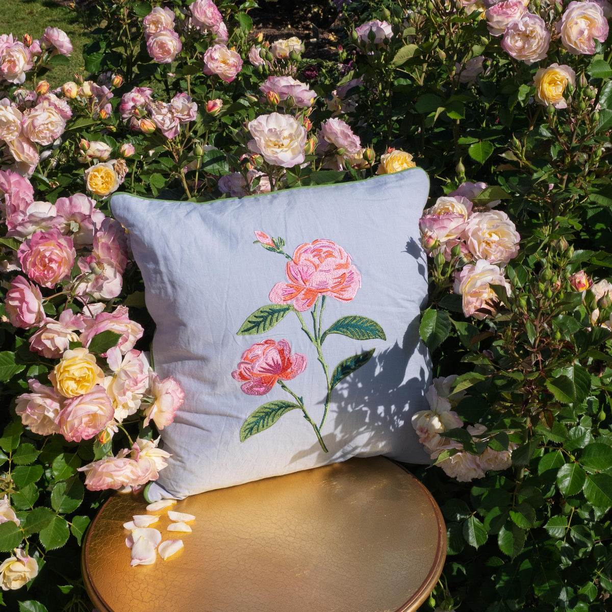 GARDEN ROSE EMBROIDERED PILLOW