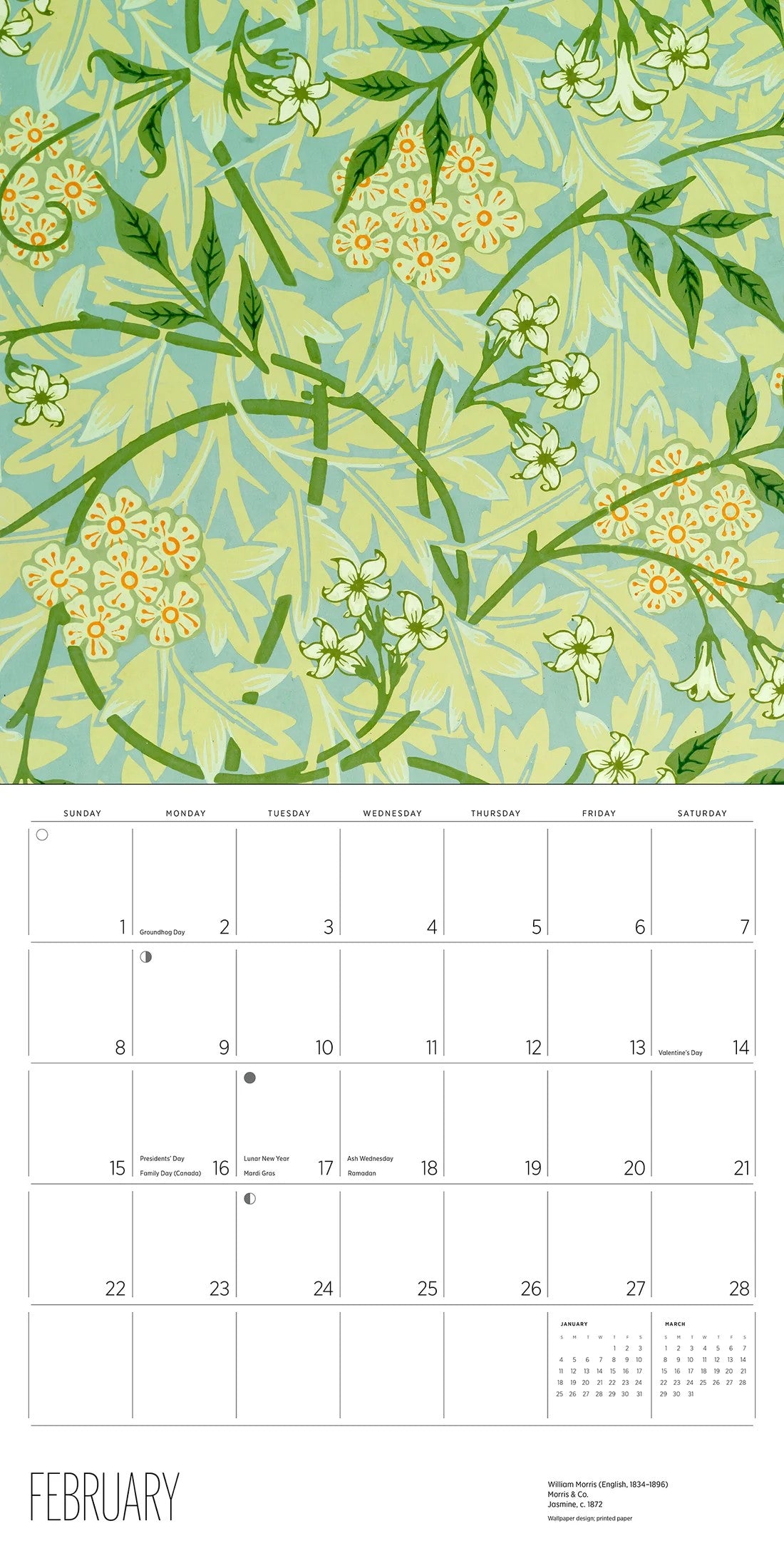 WILLIAM MORRIS: ARTS &amp; CRAFTS DESIGNS 2026 WALL CALENDAR