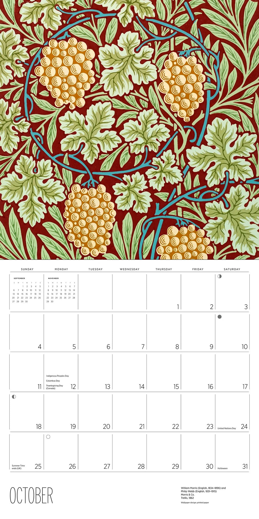WILLIAM MORRIS: ARTS &amp; CRAFTS DESIGNS 2026 WALL CALENDAR