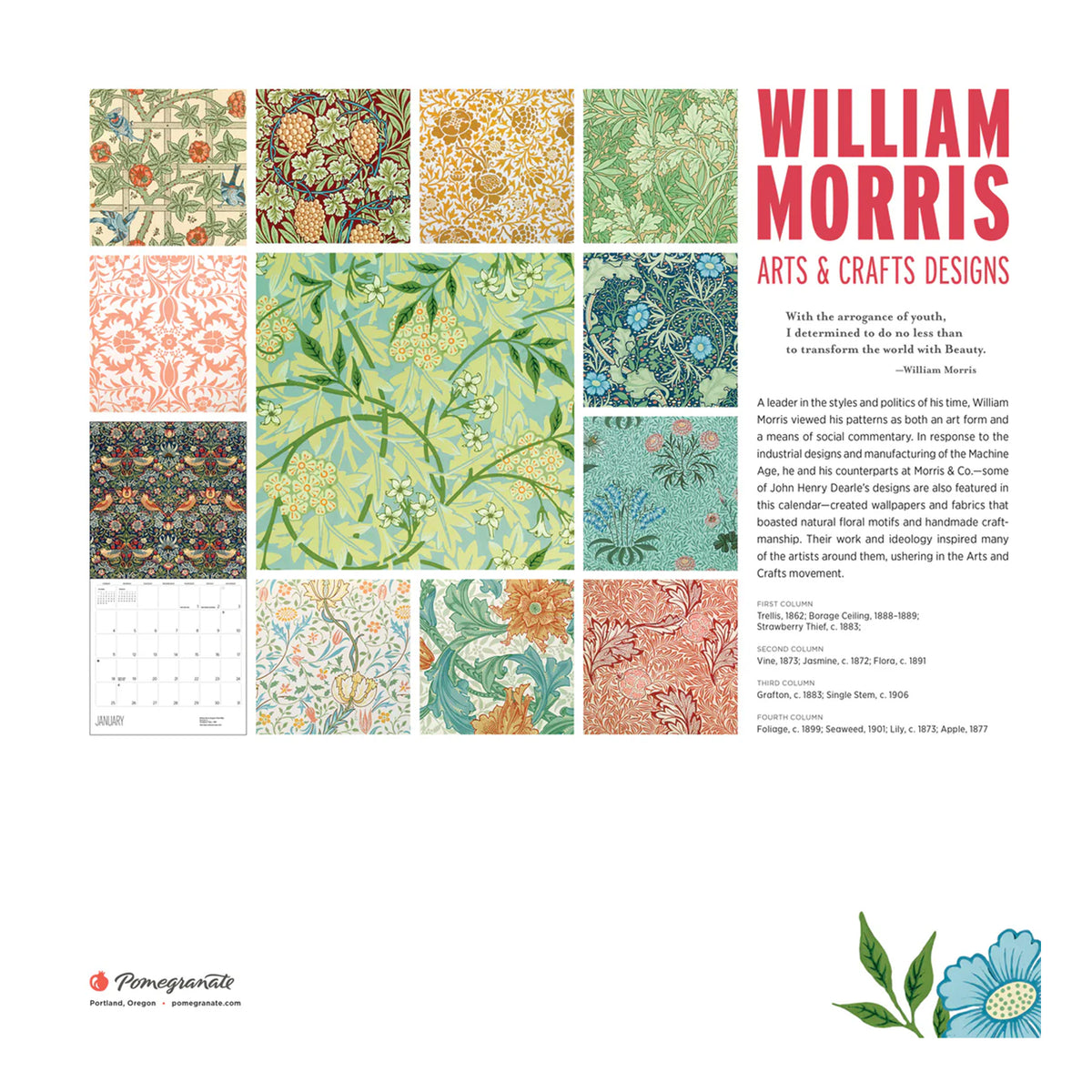 WILLIAM MORRIS: ARTS &amp; CRAFTS DESIGNS 2026 WALL CALENDAR