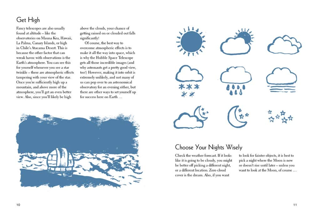 Book cover of '50 Things to See in the Sky' with celestial illustrations on a dark blue background.