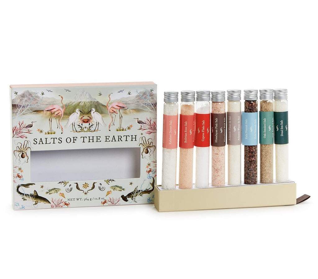 Elevate your culinary creations with the Salts of the Earth collection - a meticulously curated selection of 8 unique salts from diverse corners of the globe, each boasting its own distinct texture, color, flavor, and mineral content. Each spice blend is meticulously packaged in a glass tube with a twist-off lid, ensuring freshness and convenience.