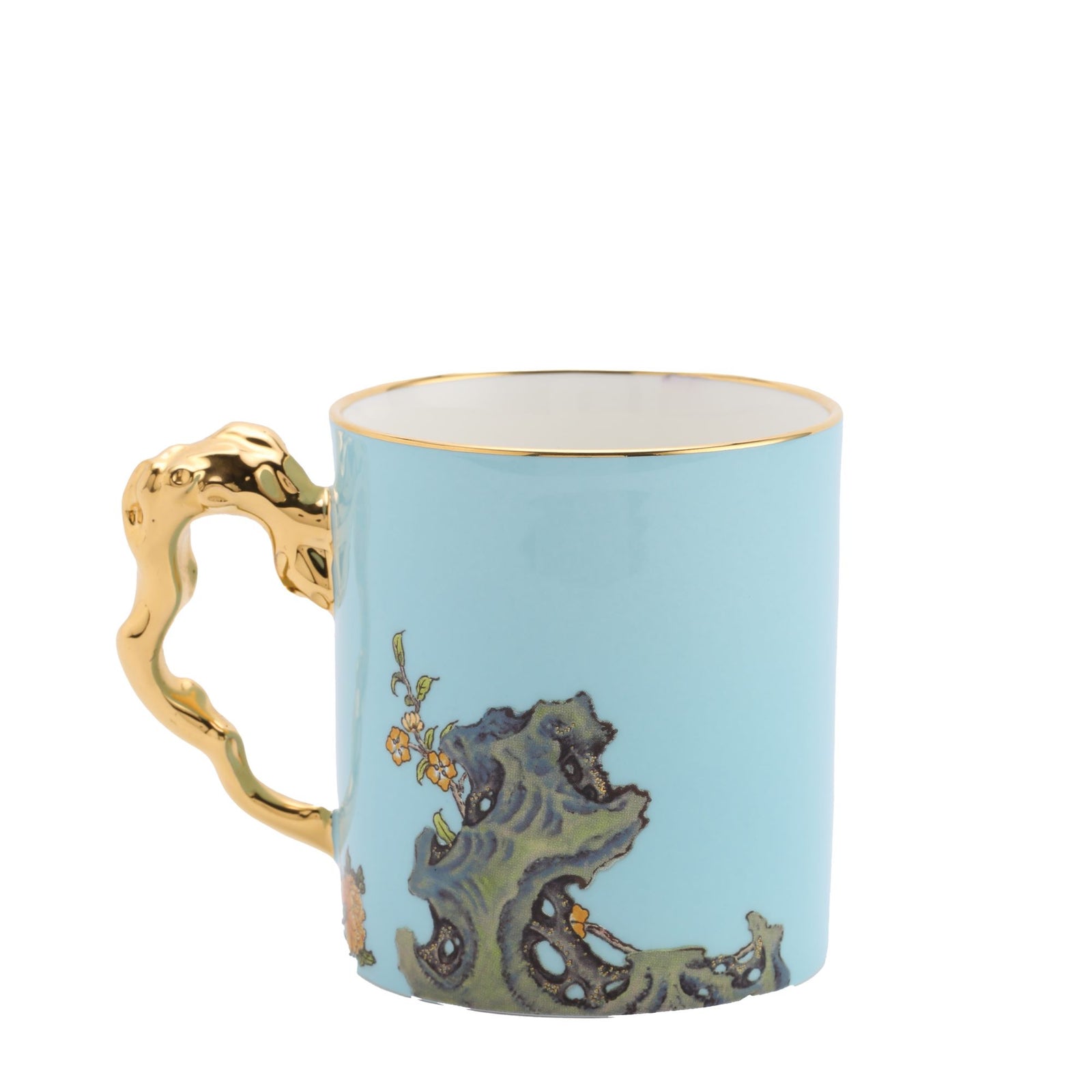 Inspired by the beautiful landscape of the West Lake in Hang Zhou, China, this stunning mug is made from highly refined premium, chip-resistant porcelain, and is decorated with traditional Peony blooms on an azure-blue base, accented with luxurious gold metallic.