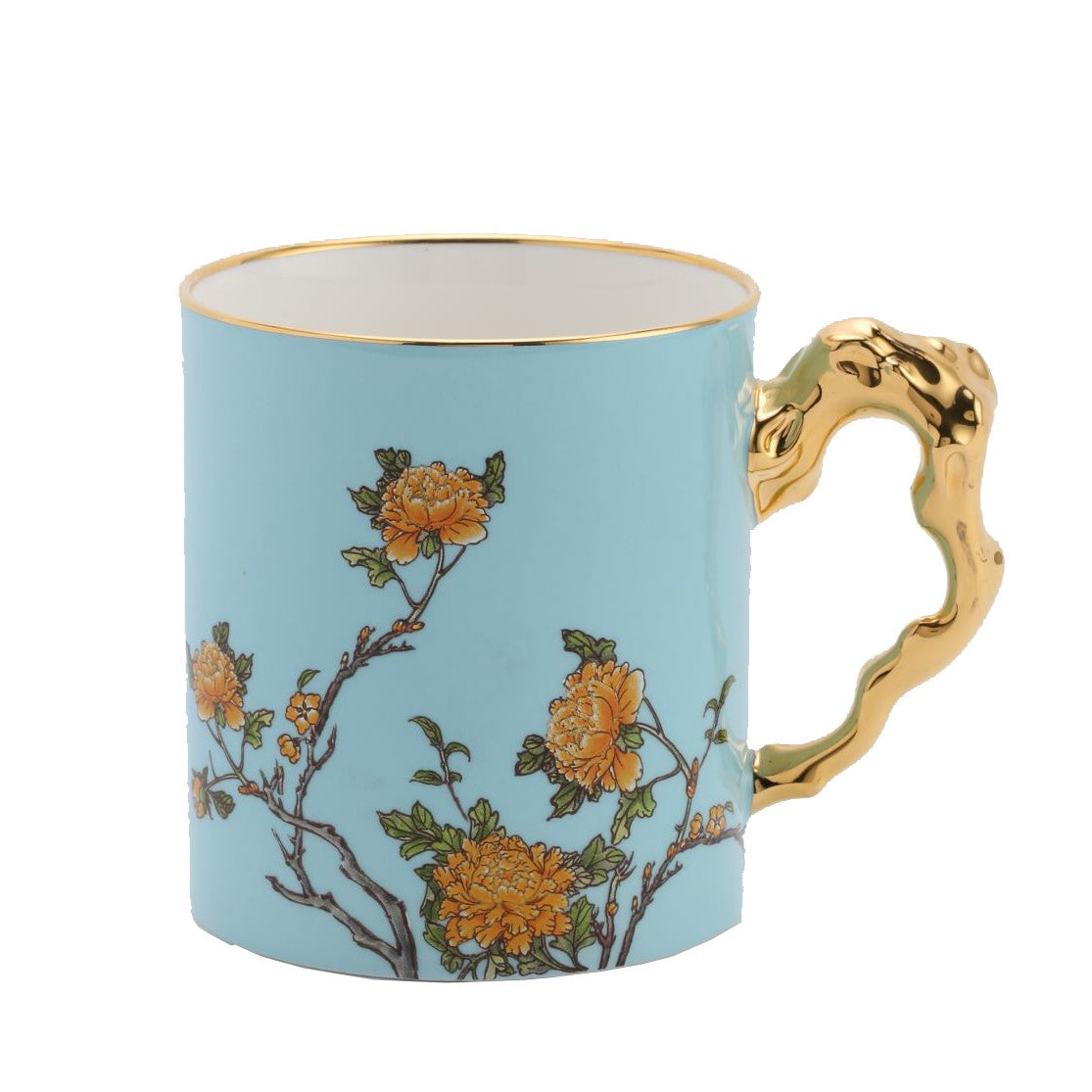 Inspired by the beautiful landscape of the West Lake in Hang Zhou, China, this stunning mug is made from highly refined premium, chip-resistant porcelain, and is decorated with traditional Peony blooms on an azure-blue base, accented with luxurious gold metallic.