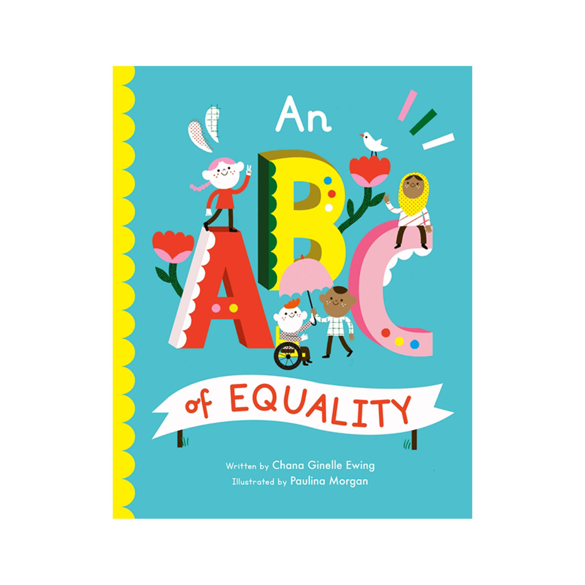 Book cover of 'An ABC of Equality' with colorful letters and diverse illustrations on a blue background.