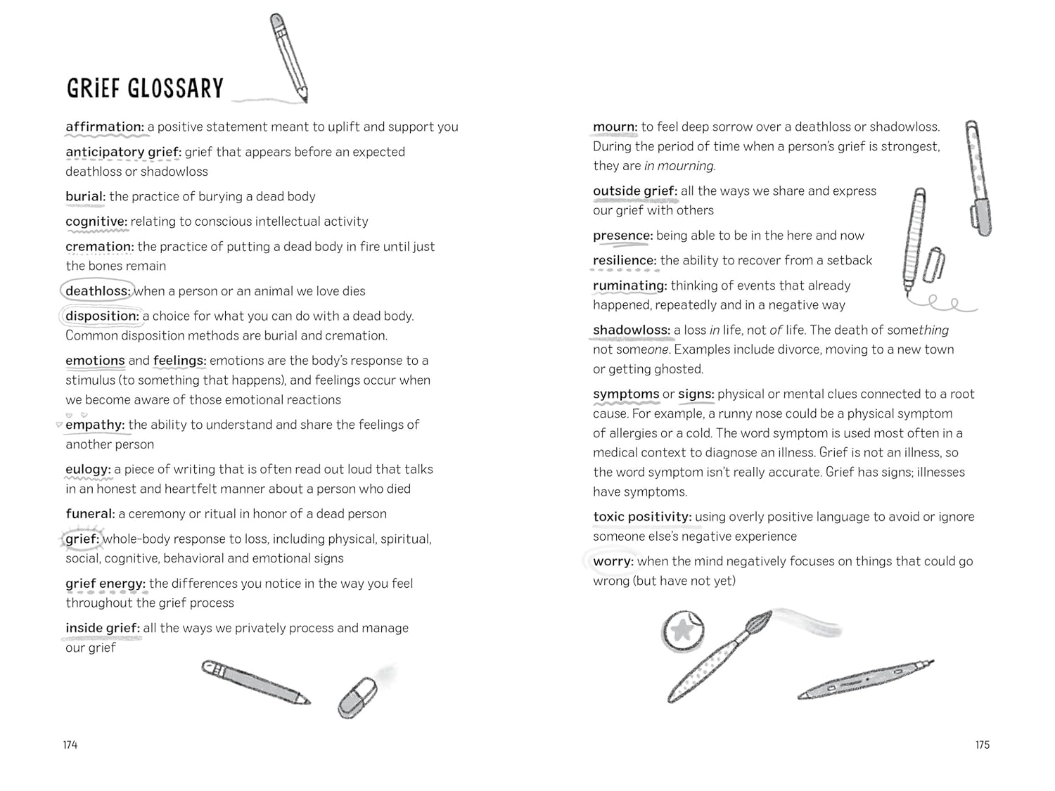 Book cover of 'A Guide to Grief' with decorative elements on a beige background