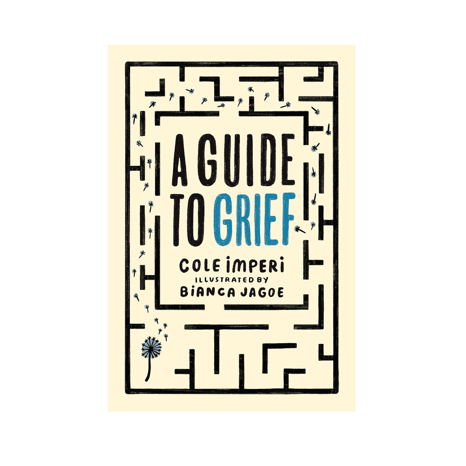 Book cover of 'A Guide to Grief' with decorative elements on a beige background