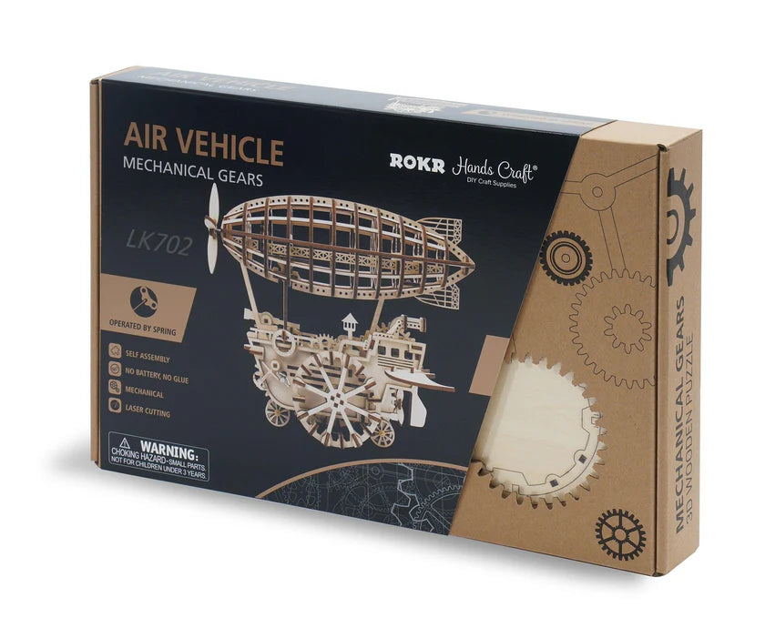 This wooden airship 3D puzzle will keep you busy as you put the pieces together. This puzzle kit has extraordinary details, including mechanically geared moving wheels. size: 11.8" x 8.4" x 9.8". Ages: 14+.