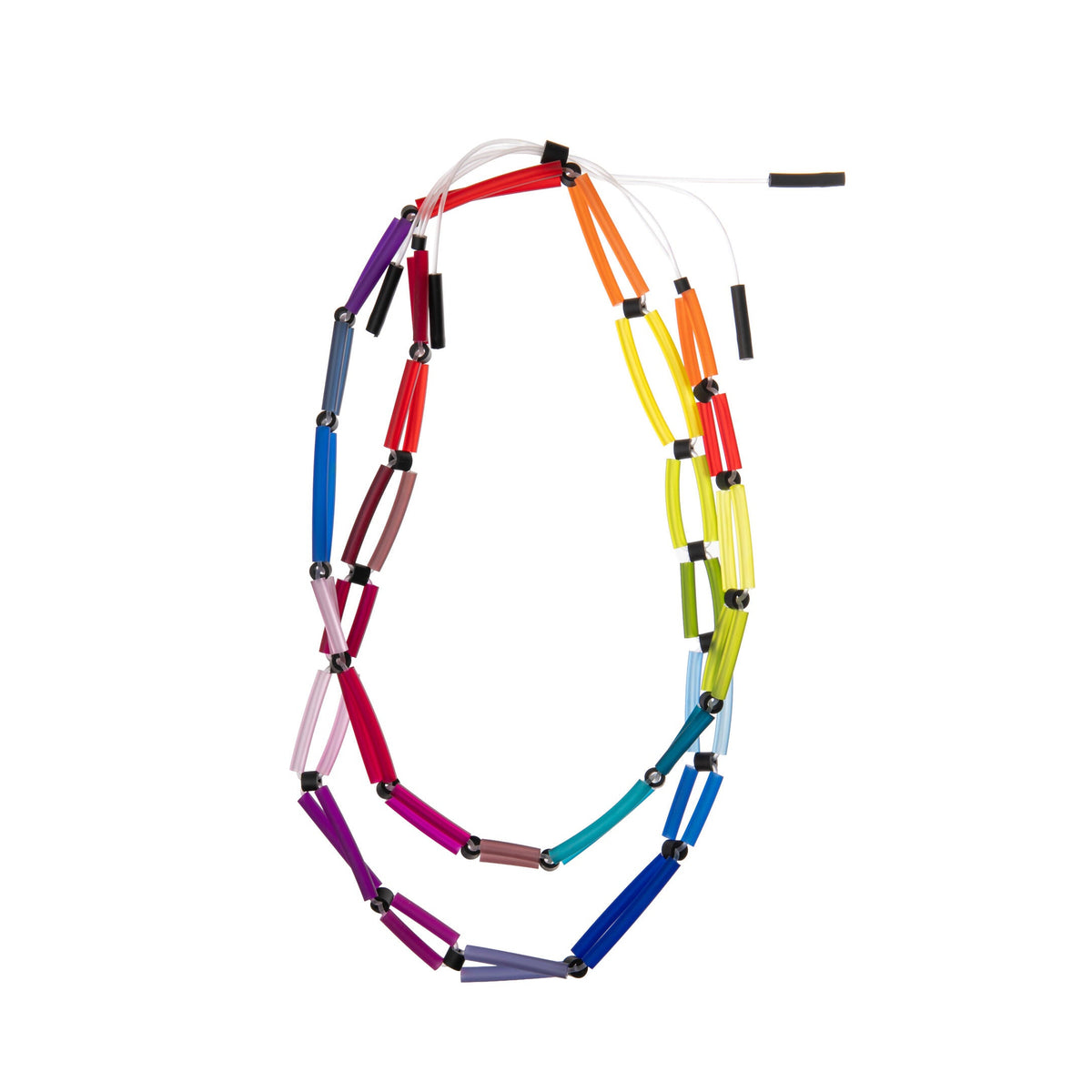 Colorful beaded necklace on a white background