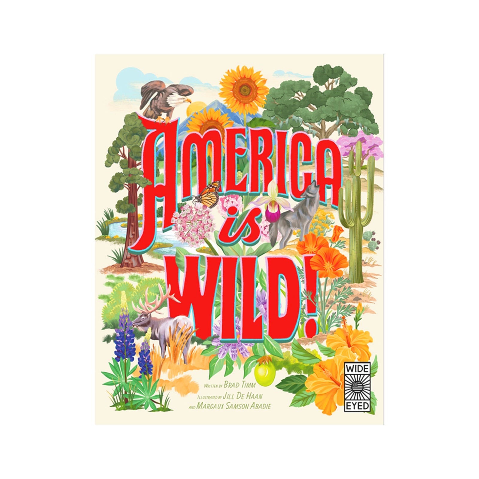 Book cover of 'America is Wild!' with colorful illustrations of animals and nature on a beige background.
