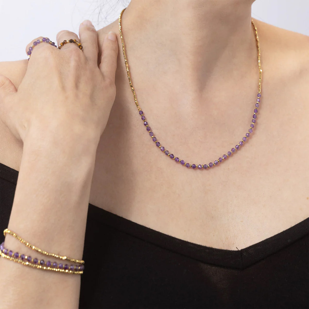 AMETHYST NECKLACE / TRIPLE WRAP BRACELET