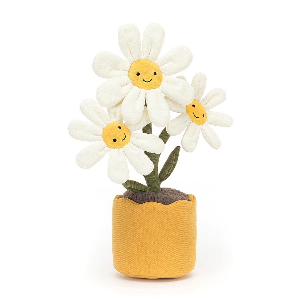Freshen up your space with Amuseable Daisy! This trio of flowers have golden fur faces, suedette fold petals and deep green stalks. Sat in a beautiful yellow linen pot with mocha soil, these peaceful flowers make chill companions. Dimensions: 13" x 4" Suitable from birth. 