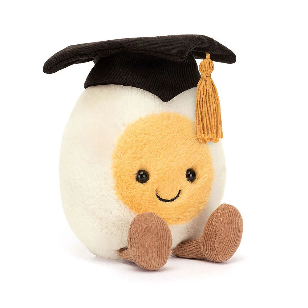 This all-round good egg can't wait to graduate! With super-soft fur in cream and yellow, and a cotton mortarboard with golden tassel, this egg has a master's in sharing joy! Dimensions:6" x 4". Suitable from birth. 