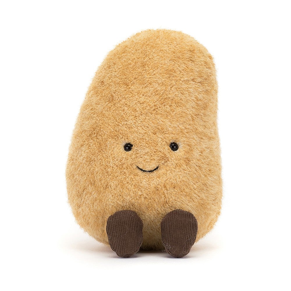 Amuseable Potato is round and textured in beautiful golden-brown fur! This podgy icon has a sturdy bean base, muddy cord boots and a chipper smile. Keep a tater to hand for soothing cuddles and down-to-earth advice! 7" x 4" Suitable from birth. 30 degree Celsius wash only; do not tumble dry, dry clean or iron.
