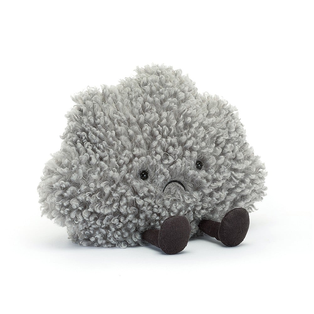 Amuseable Storm Cloud might look overcast, but everyone who sees this fluffy grump breaks into a big smile! With tufty grey fleece, charcoal cord boots, embroidered frown and beany base, this cloud has hugs for gloomy days. Dimensions: 9" x 10". Suitable from birth.