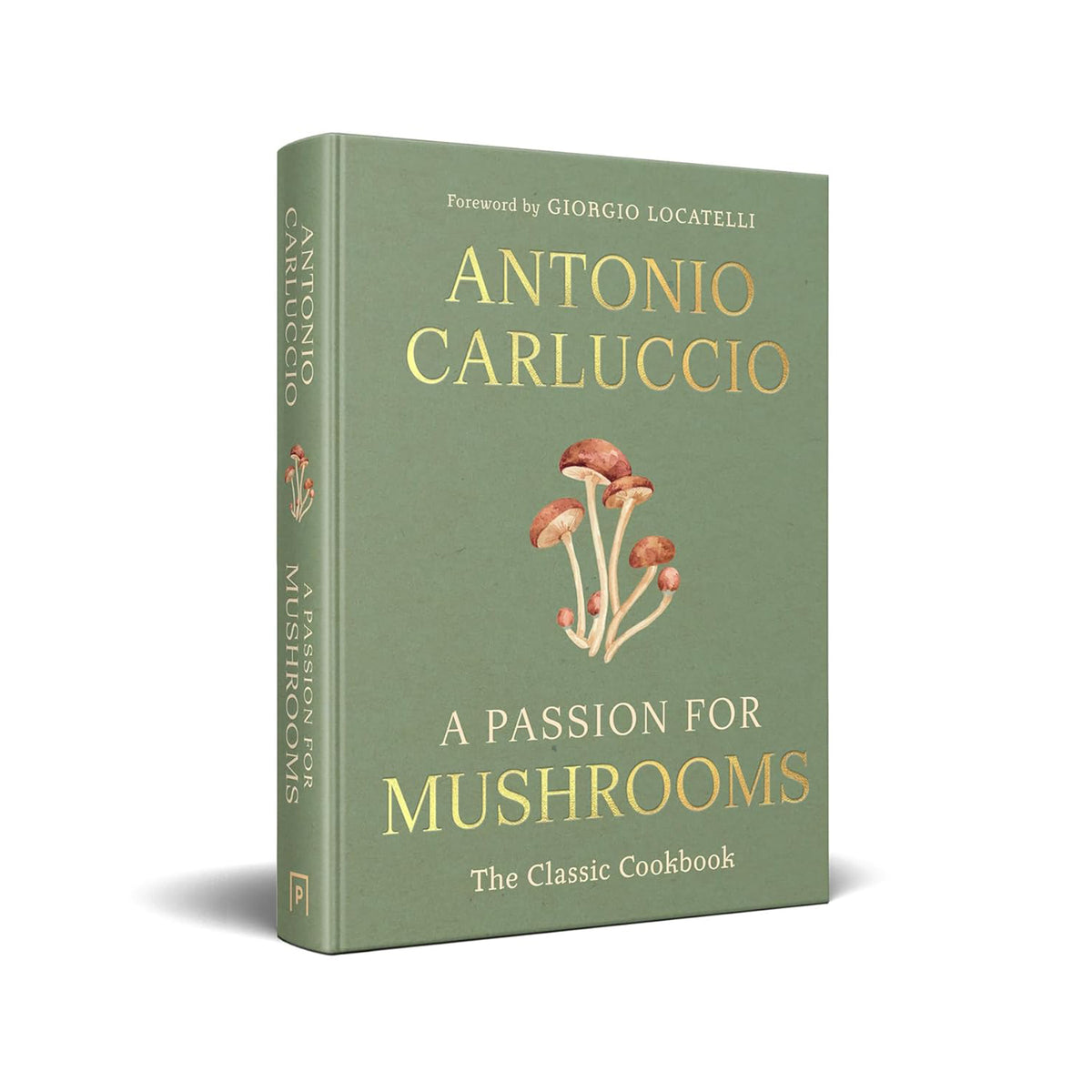 Book titled 'A Passion for Mushrooms' by Antonio Carluccio on a white background