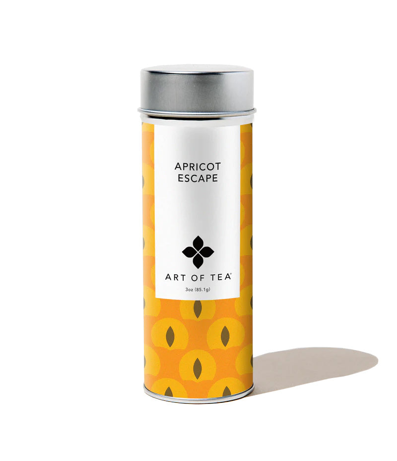 Apricot Escape steeps a delicate pink color with a clean finish reminiscent of ripe apricots and Asian pears. This apricot tea is a stunning herbal infusion that is delicious both hot or iced. Tasting notes: Fruity, light, tart. Packaged in a reusable tin 2.5 oz.
