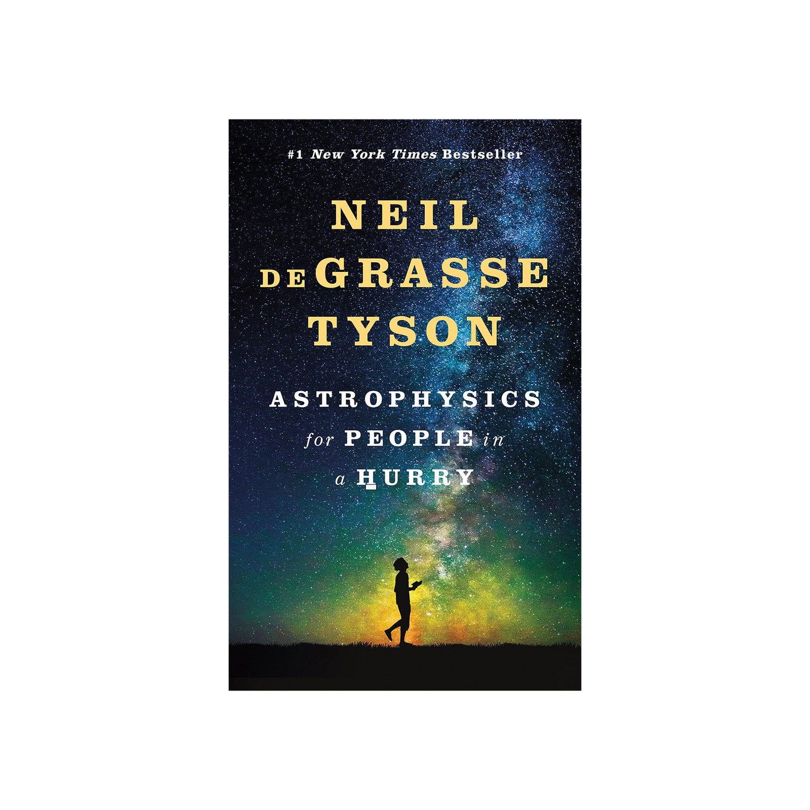Book cover of 'Astrophysics for People in a Hurry' by Neil deGrasse Tyson with a silhouette against a starry night sky.