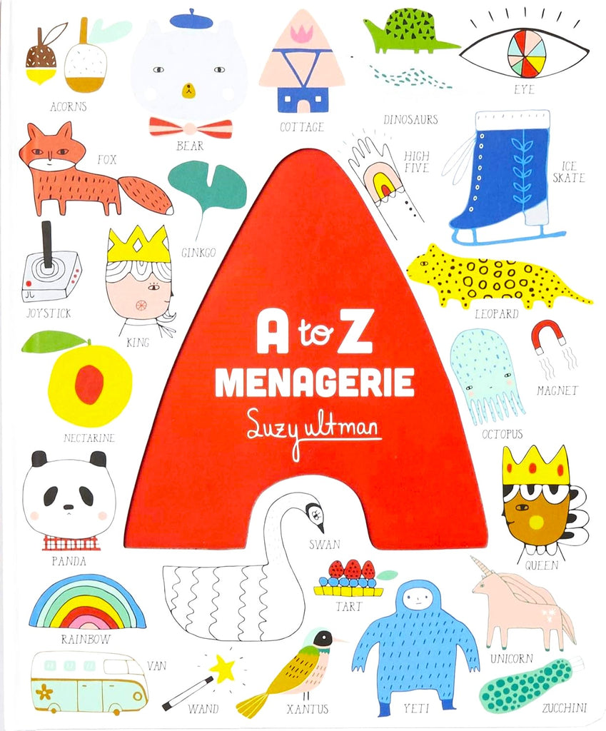 A to Z Menagerie is a multisensory alphabet book unlike any other. This unique reading experience features a die-cut letter to trace and a satisfying pull-tab reveal for each letter of the alphabet. Each page is filled with wonderfully charming and colorful illustrated first words to find and identify. 