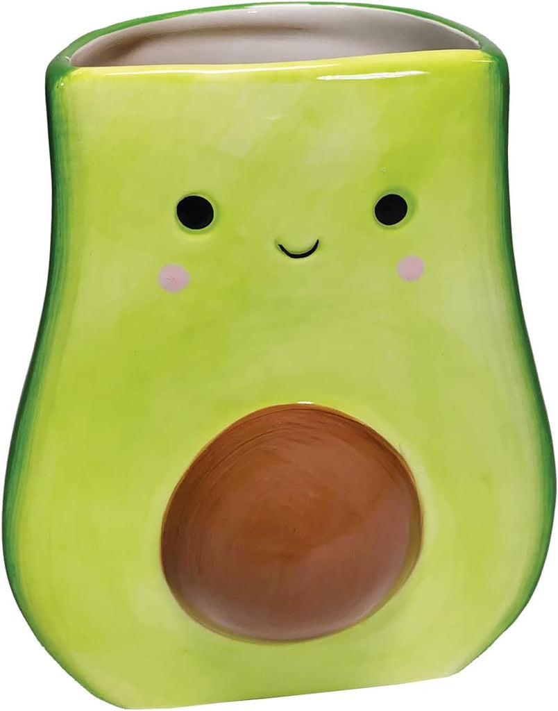 Here's everything you could Avo-want in a cute planter! Give plants their happy Avo-after in this delightfully playful ceramic avocado planter. Great for flowering plants, leafy plants and succulents, or use as a vase for fresh flowers. Ceramic planter. 5" x 4" x 6.25".