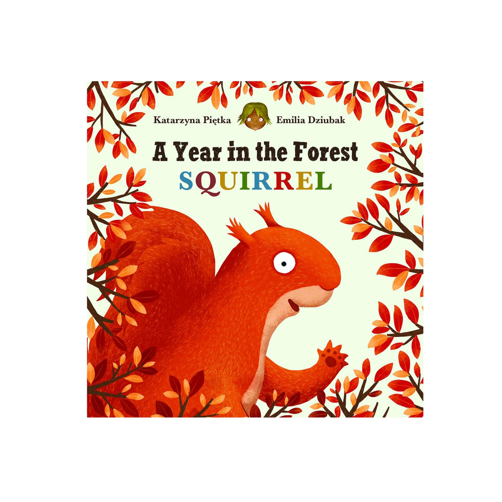Book cover of 'A Year in the Forest Squirrel' with a red squirrel illustration on a white background.