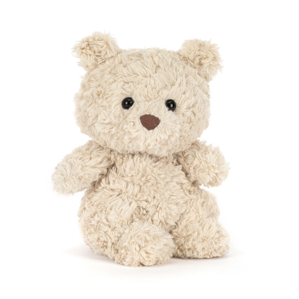 Cuddly beige Jellycat Bartholomew Bear teddy bear on a white background