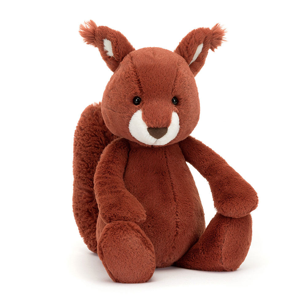 Bashful Squirrel is so beautifully plump! With warm rusty fur, silky tuft ears, a clotted-cream muzzle and a cocoa suedette nose – not to mention that stunning chunky plume tail – this forest scamp is hard to resist! Dimensions: 12.2" x 4.7" x 3.5". Not recommended for children under 12 months due to fiber shedding.