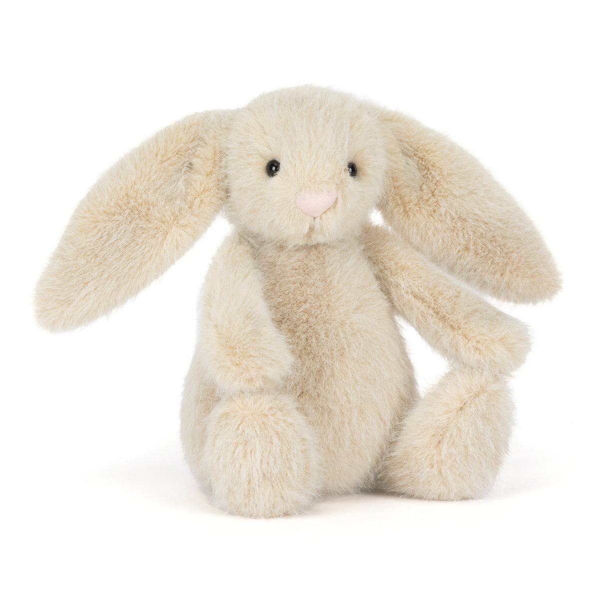 Plush Jellycat bunny toy with beige and brown fur on a white background
