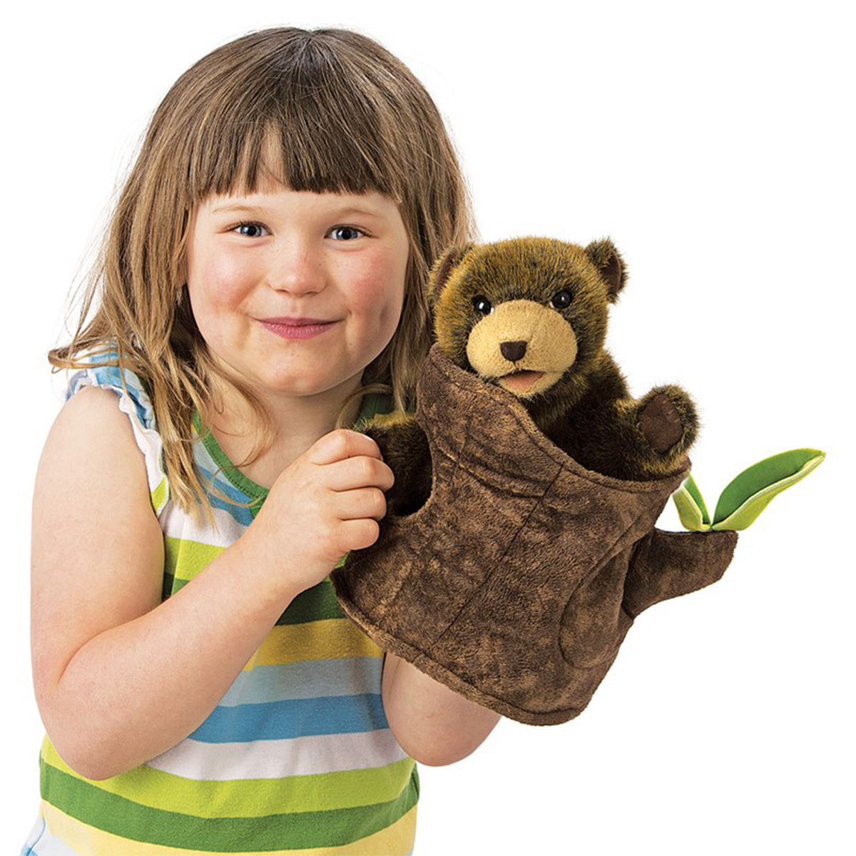 BEAR IN A TREE STUMP HAND PUPPET