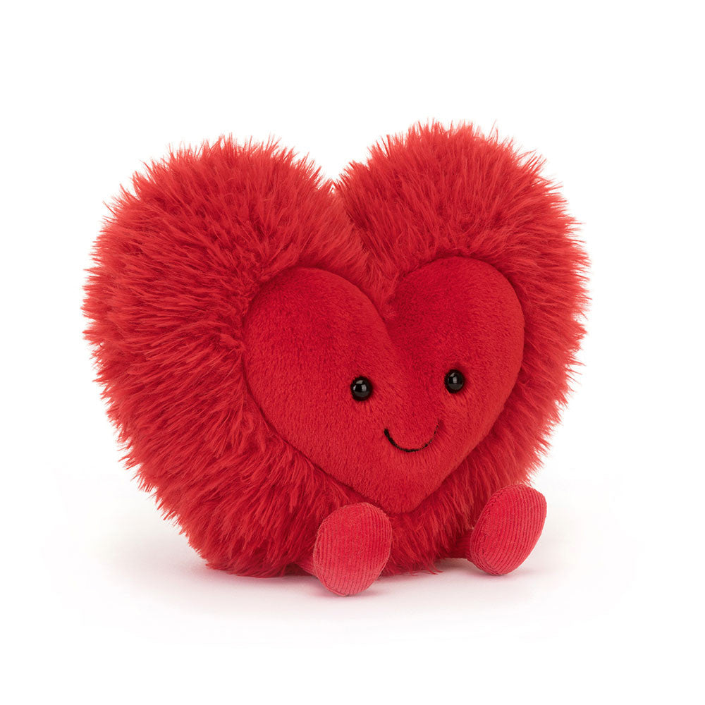 Amuseables Beatie Heart is here to share love all year long. A bright red face with big, stitched smile with a matching fluffy mane, Beatie has matching red fine cord legs, making this heart of hearts the perfect gift for someone special. 