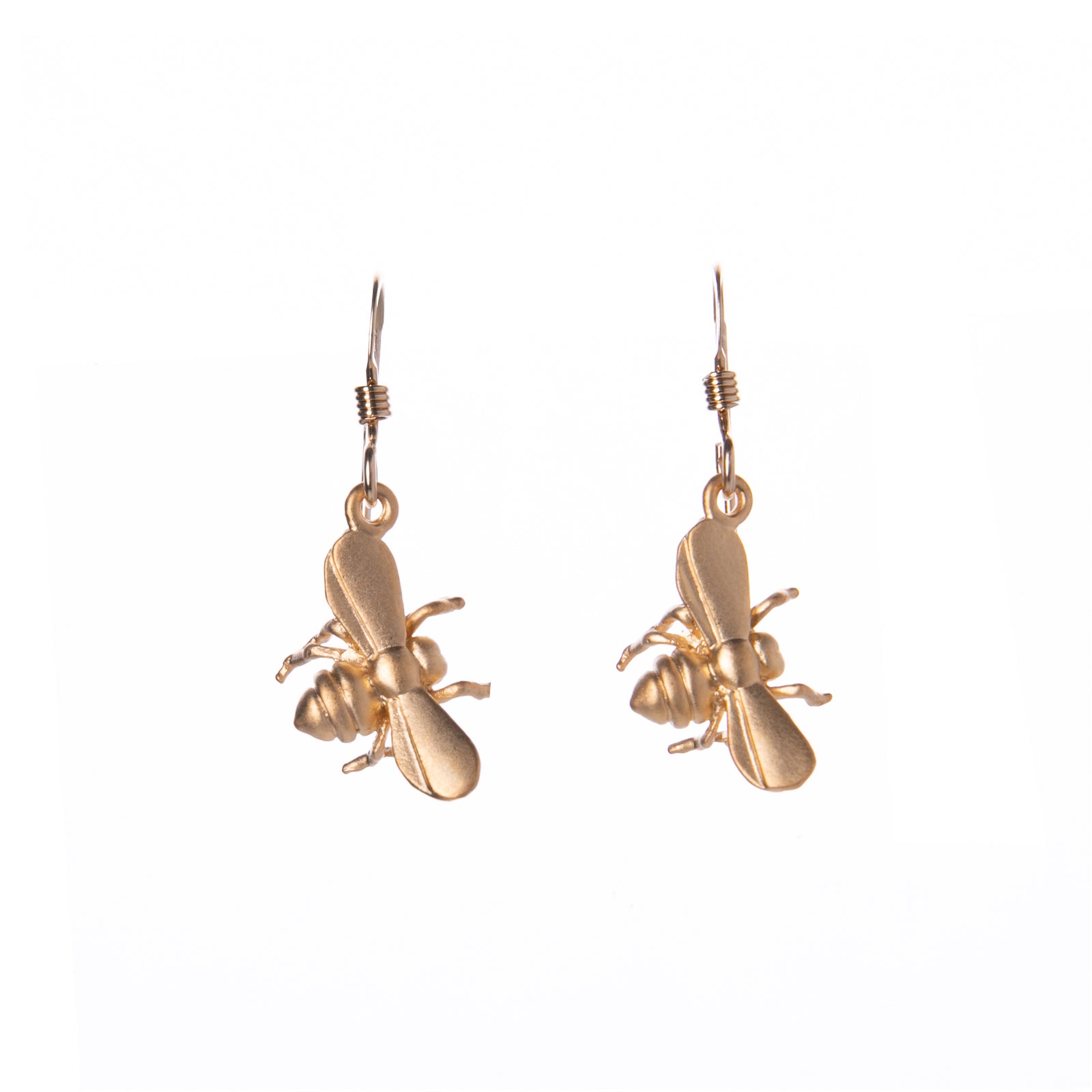 Create a buzz for all the right reasons with these bee-autiful bee earrings. These perfectly petite pollinators are handcrafted in the USA and are plated with 16k gold. 16k gold plated. Gold filled ear wires. Size approx: 0.5" x 3/8".