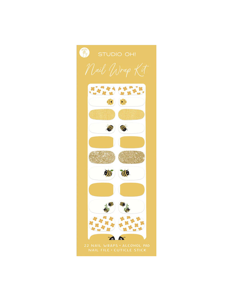 Keep your fingernails looking fresh and fashionable with this bee-autiful nail wrap kit. Includes simple instructions and 22 nail wraps, so you can find the best fit and mix and match your way to the perfect manicure. Package: 2.75"w x 7.5"h. Applies and removes easily. Lasts up to a month without chipping or peeling.