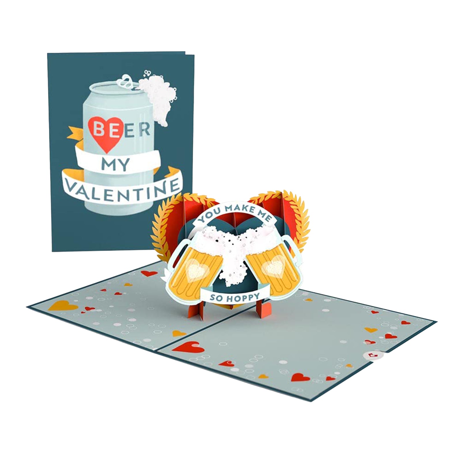 Pop-up card with beer-themed design on a white background