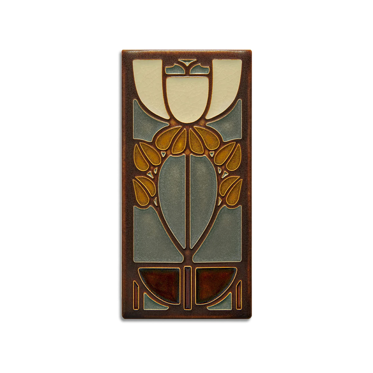 Decorative tile with floral design on a white background