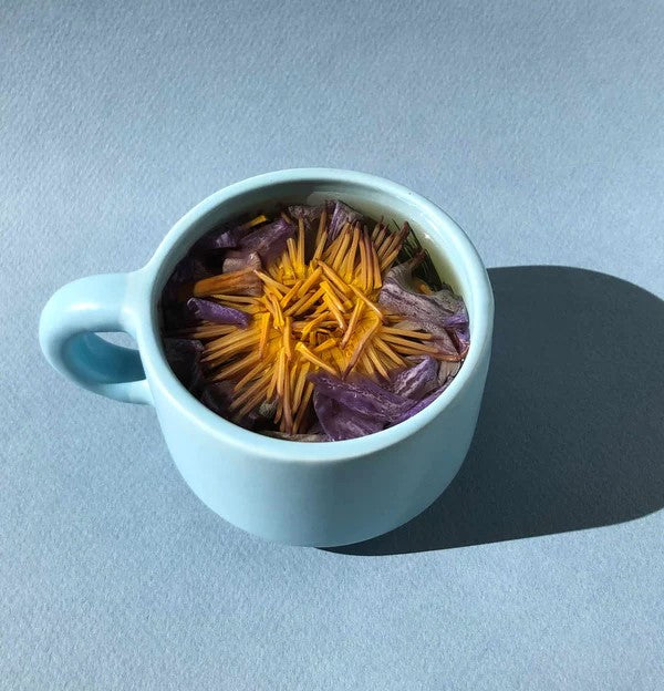 Blue Lotus Tea is a delicious, caffeine-free herbal tea that is subtly floral. This legendary flower has been used in Eastern Holistic medicine for thousands of years. This tea has a calming, soothing aroma and a light, mellow flavor. Net wt.6oz 9 x Individual whole lotus flower packets 1 flower = 3 cups.