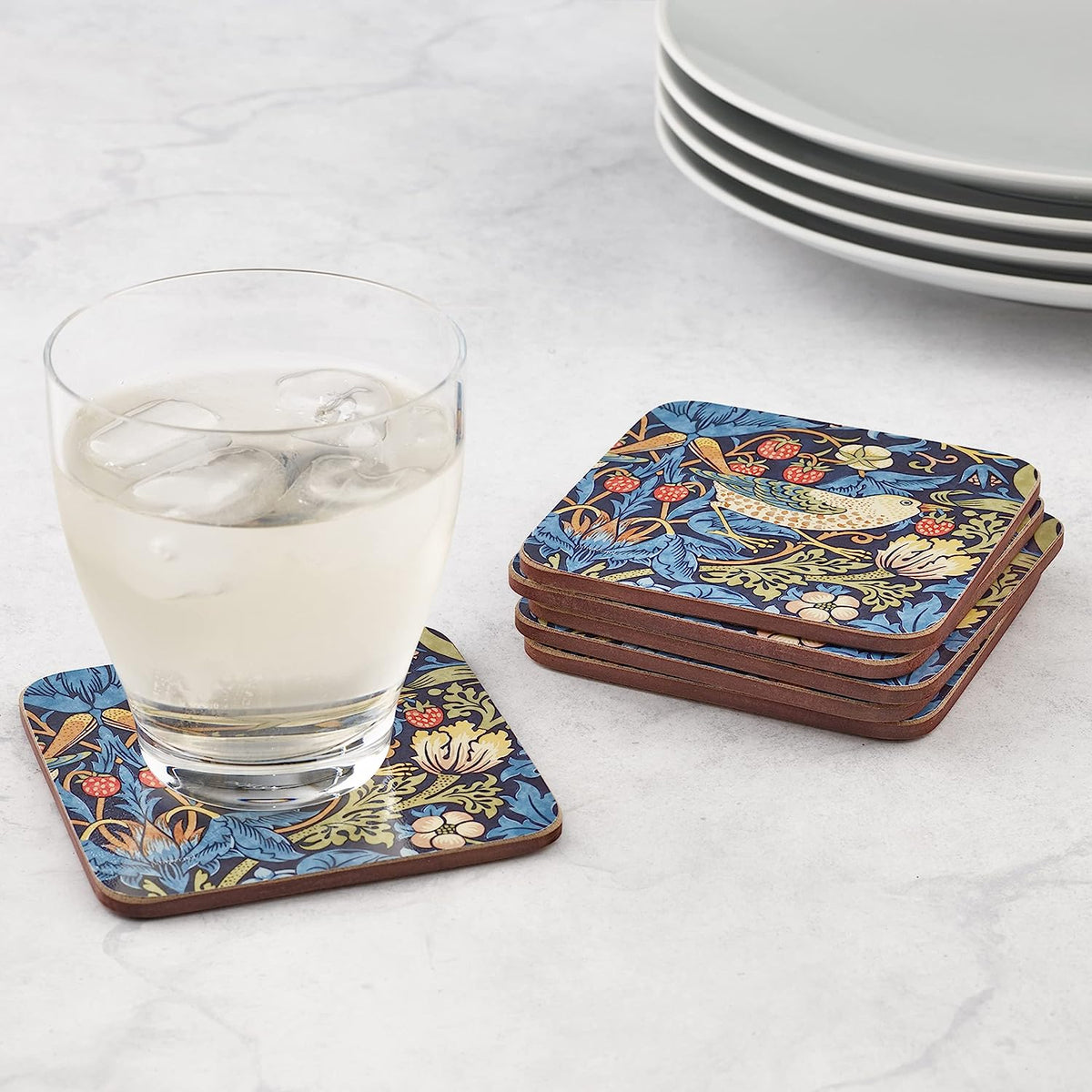 BLUE STRAWBERRY THIEF COASTERS - SET OF SIX