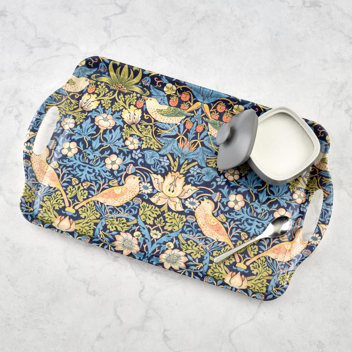 WILLIAM MORRIS STRAWBERRY THIEF BLUE HANDLED TRAY