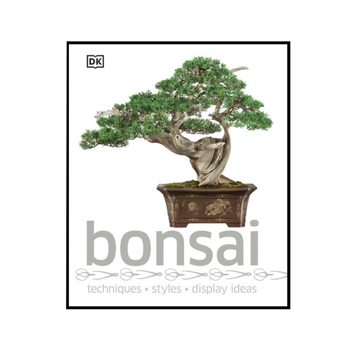 Book cover of 'Bonsai' by DK with a bonsai tree and decorative elements.