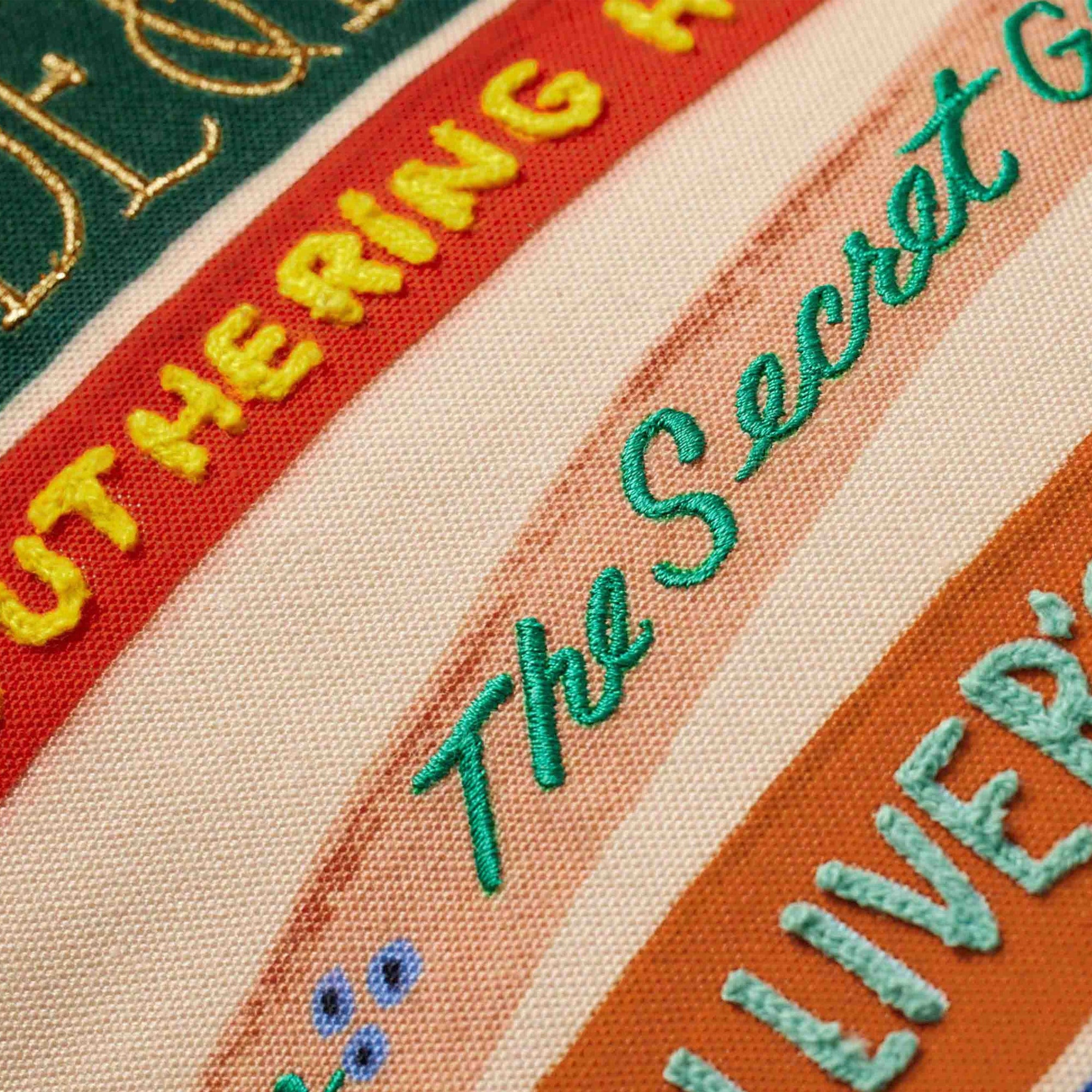 Perfect for your reading nook, this Book Club lumbar pillow features classic novels with embroidered detailing. Great gift for book-lovers. Spot clean.