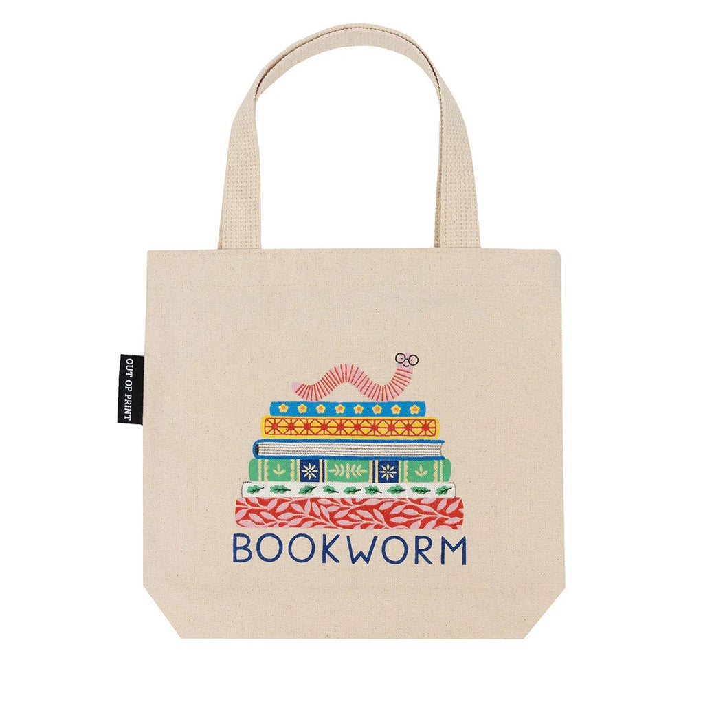 Featuring a vintage bookworm illustration, this sturdy mini tote is perfect for smaller books, a lunch box, baby essentials or for kids to have their own little shopping bag. Made from sturdy cotton canvas with double-stitched handles. Material: 100% cotton canvas Dimensions: 10.5" x 10.5". Straps: 5.5" (hanging) Printed on both sides. Made in the US