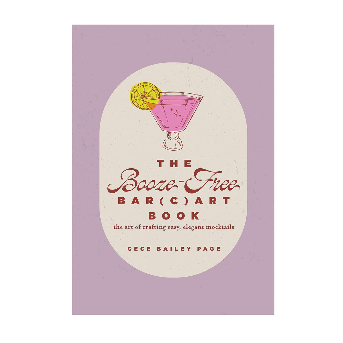 Book cover of 'The Booze-Free Bar(c)art Book' with a cocktail illustration on a purple background