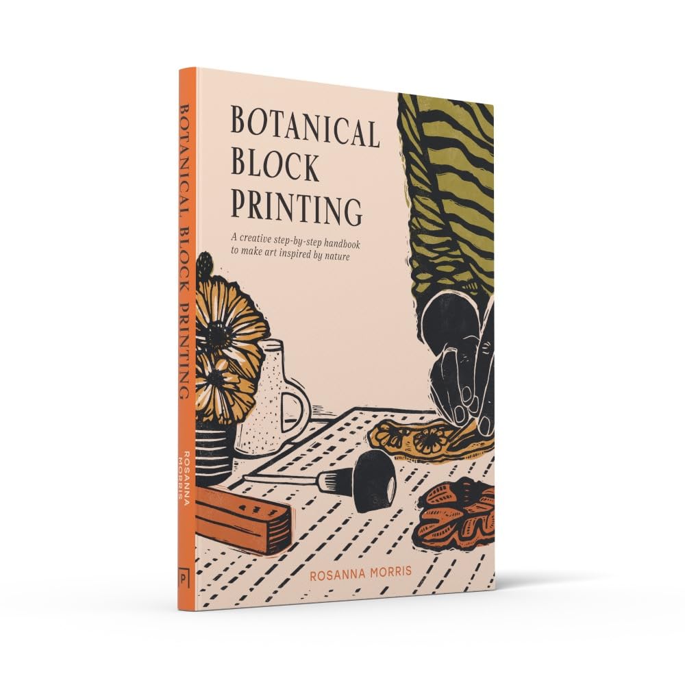 Stack of books titled 'Botanical Block Printing' on a white background