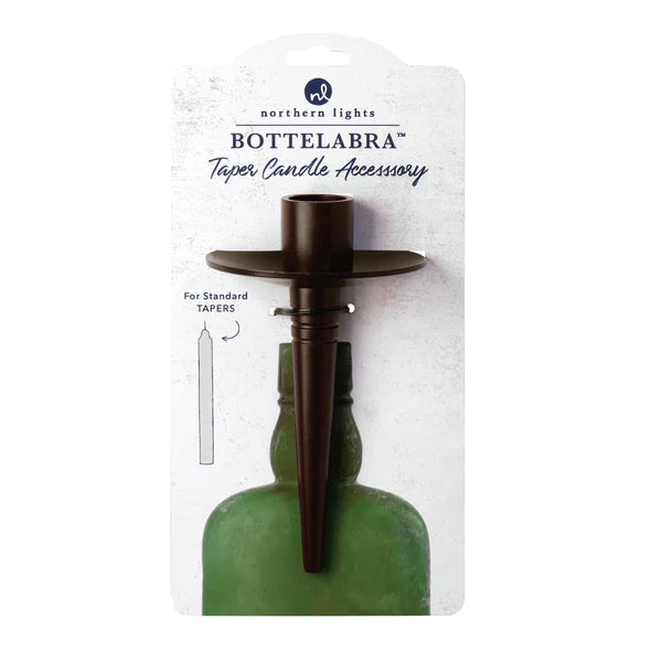 Turn your favorite wine bottles into a distinctive candelabra with this ingenious Bottelabra candle holder. Designed to hold tapers, they are easy to use. Just push into almost any empty wine bottle, and you have an instant, chic candle holder! 3.25in x 5.5in.