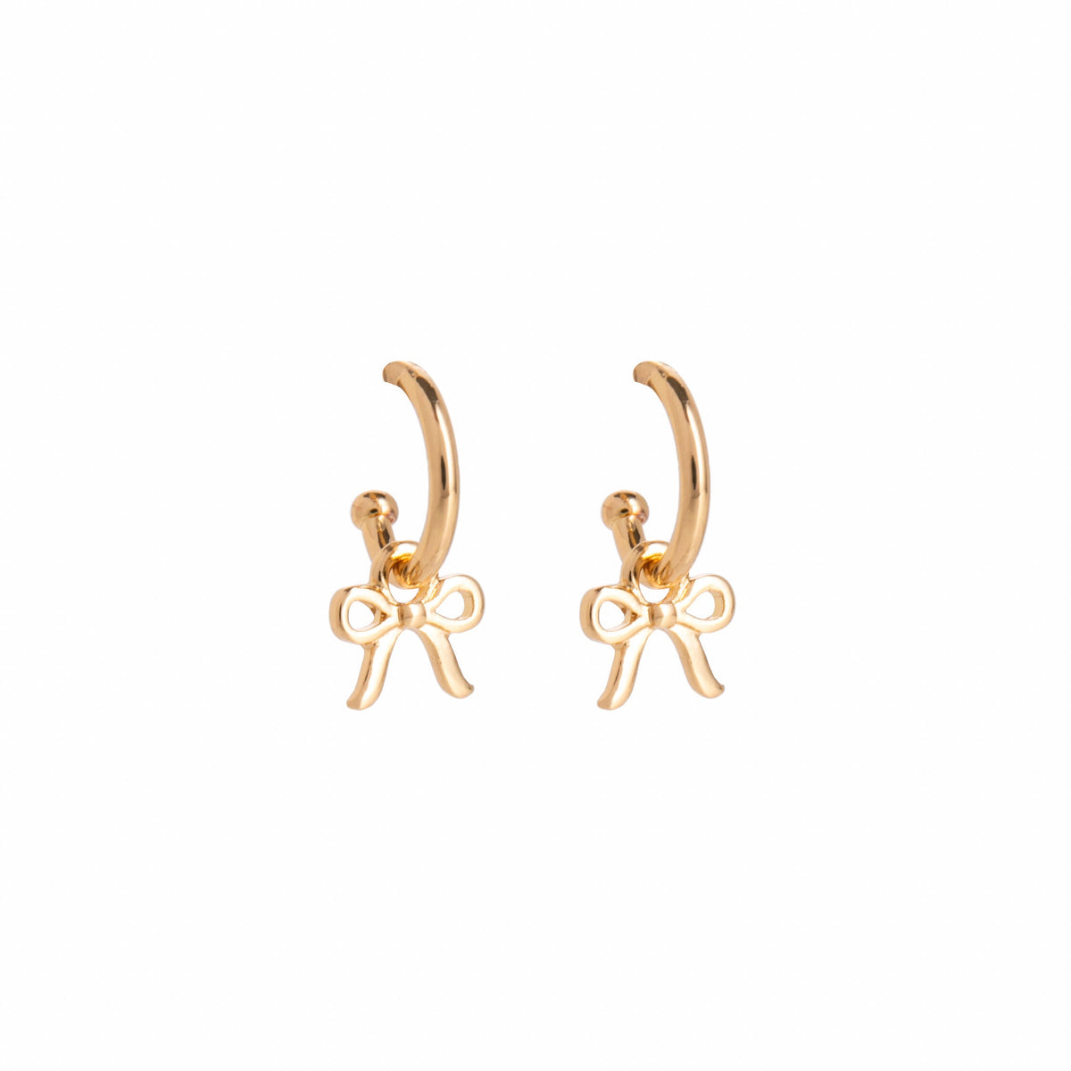 Gold bow-shaped earrings on a white background