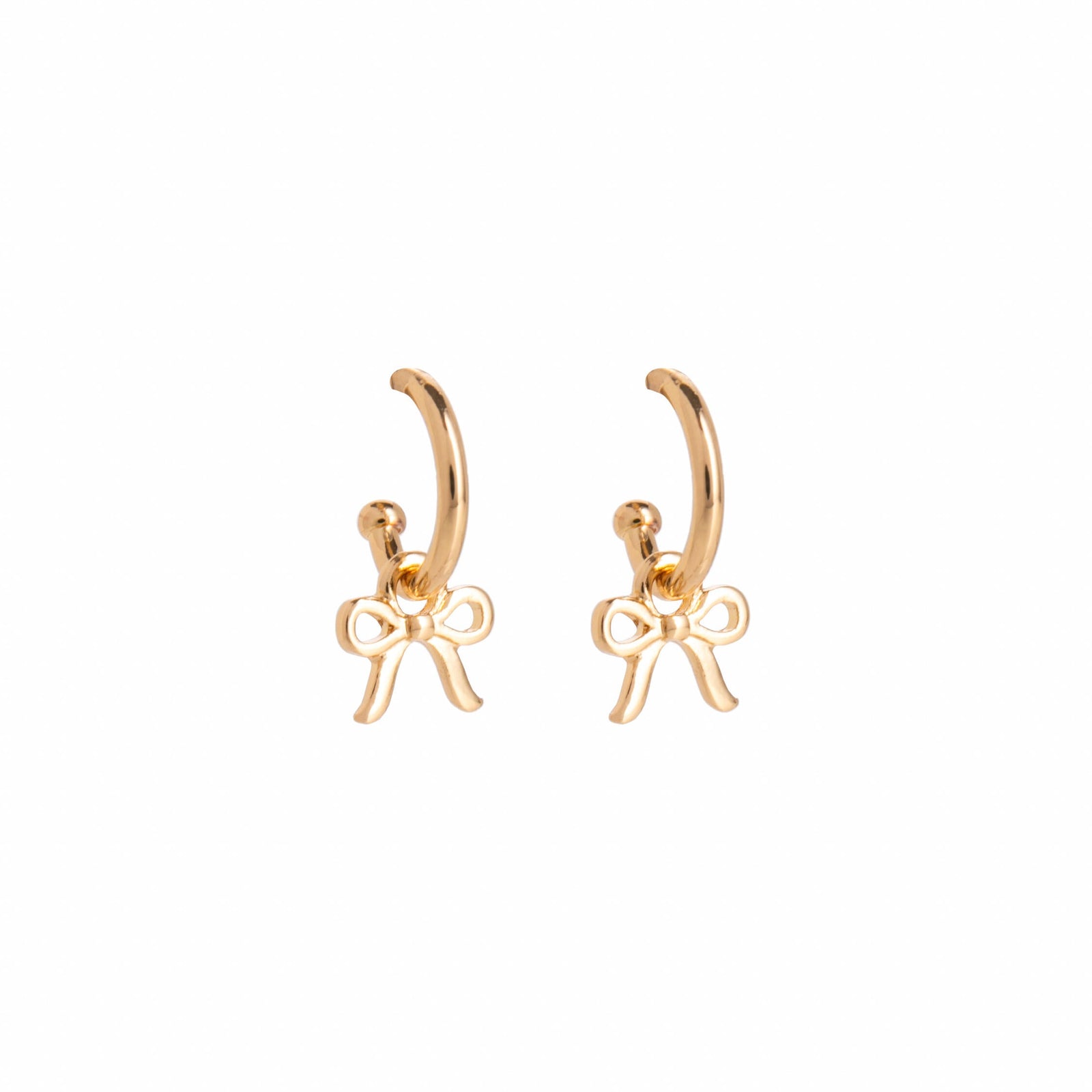 Gold bow-shaped earrings on a white background