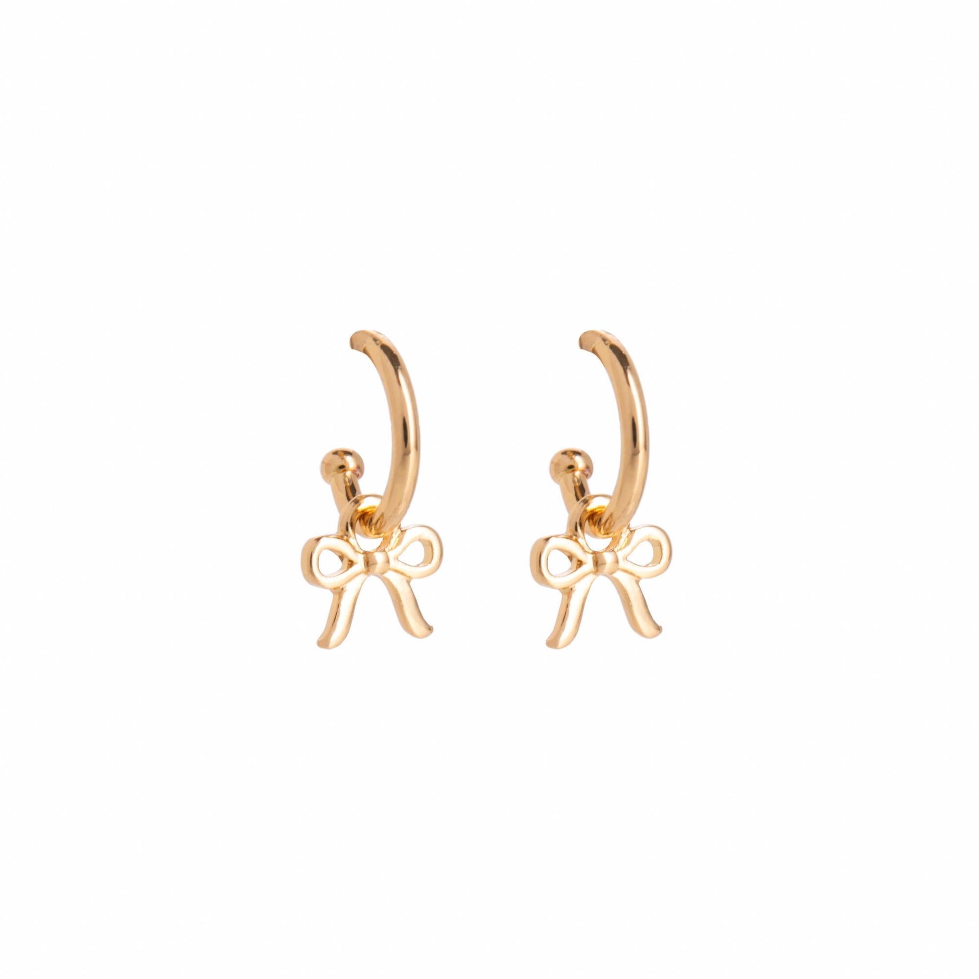 Gold bow-shaped earrings on a white background