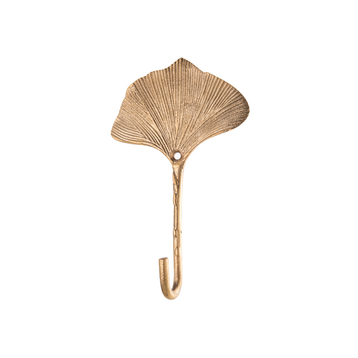 Brass Ginkgo leaf-shaped hook on a white background